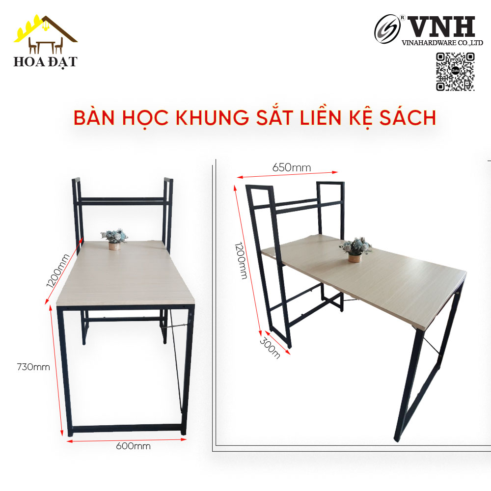 Khung bàn học khung sắt liền kệ sách 25x25x1.1mm, sơn đen, không kèm ván - VNH0012341