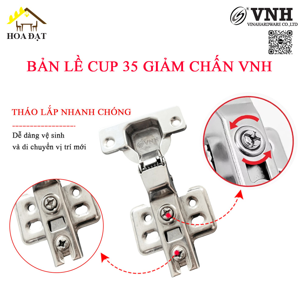 Bản lề cup 35 giảm chấn, đế tháo nhanh