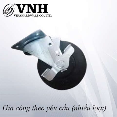 Bánh xe PP, loại đế vuông, có khóa, màu đen