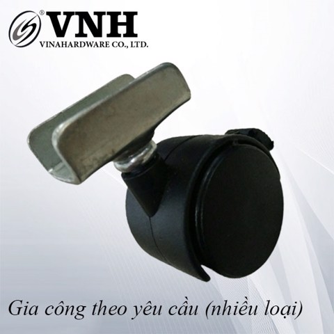 Bánh xe tủ đế U 19mm, có khóa, màu đen