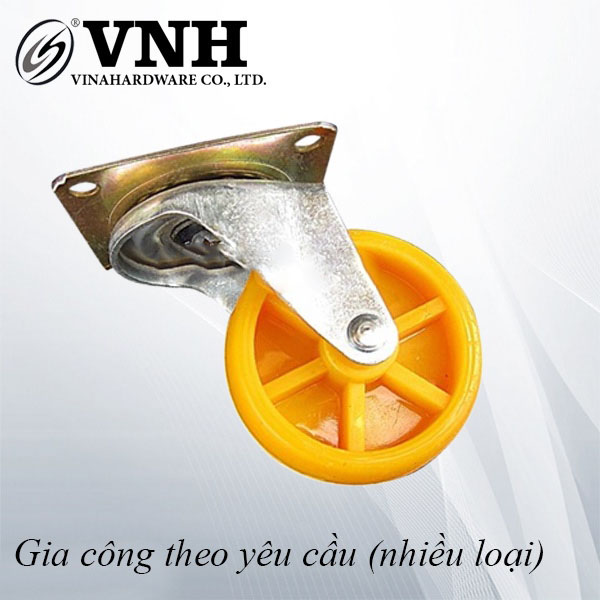 Bánh xe tủ đế vuông, loại hai vòng bi, màu vàng, không khóa-CT8267