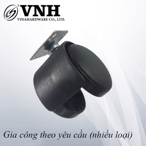 Bánh xe tủ nhựa đế vuông, không khóa, màu đen