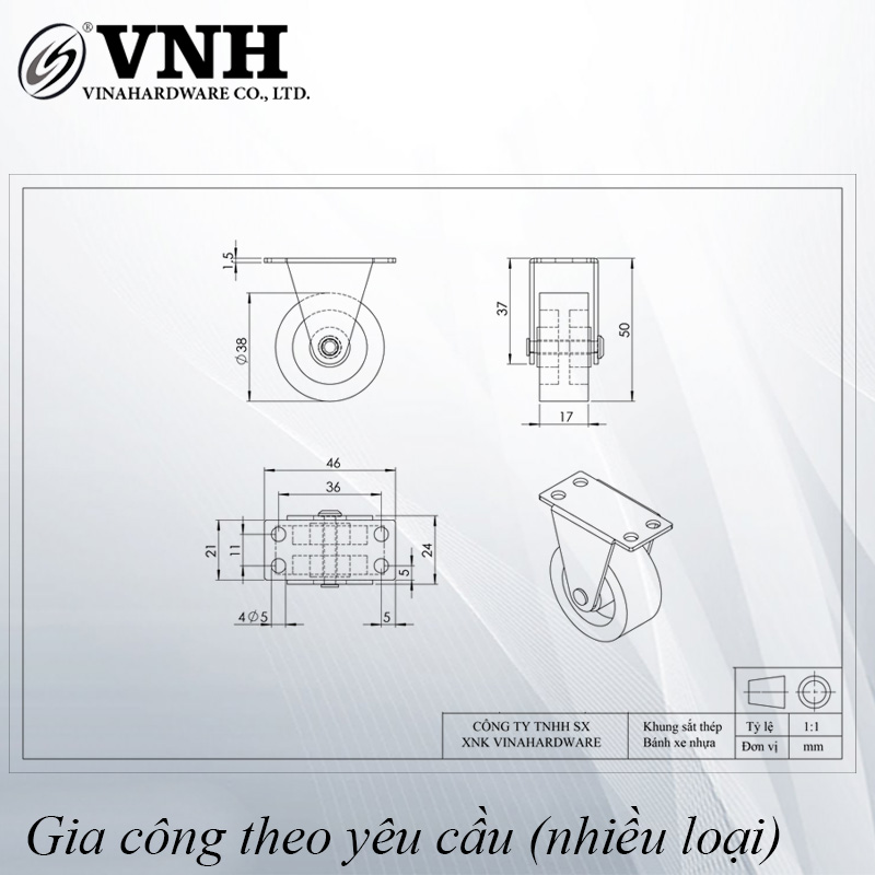 Bánh xe tủ một chiều đường kính 40mm màu vàng CT0966D40-CT0966D40