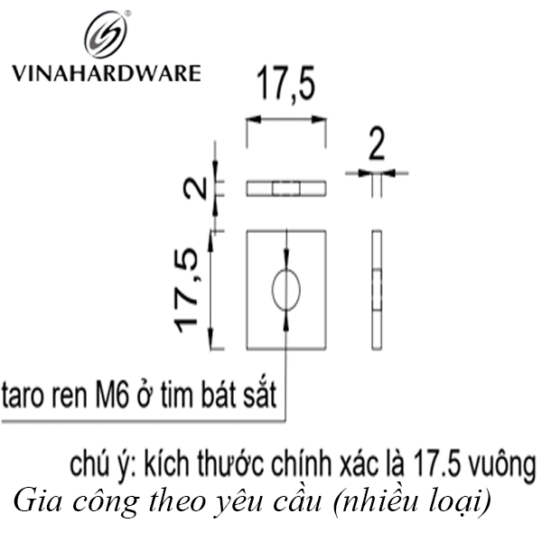 Bas sắt (17,5x17,5x2) ren M6