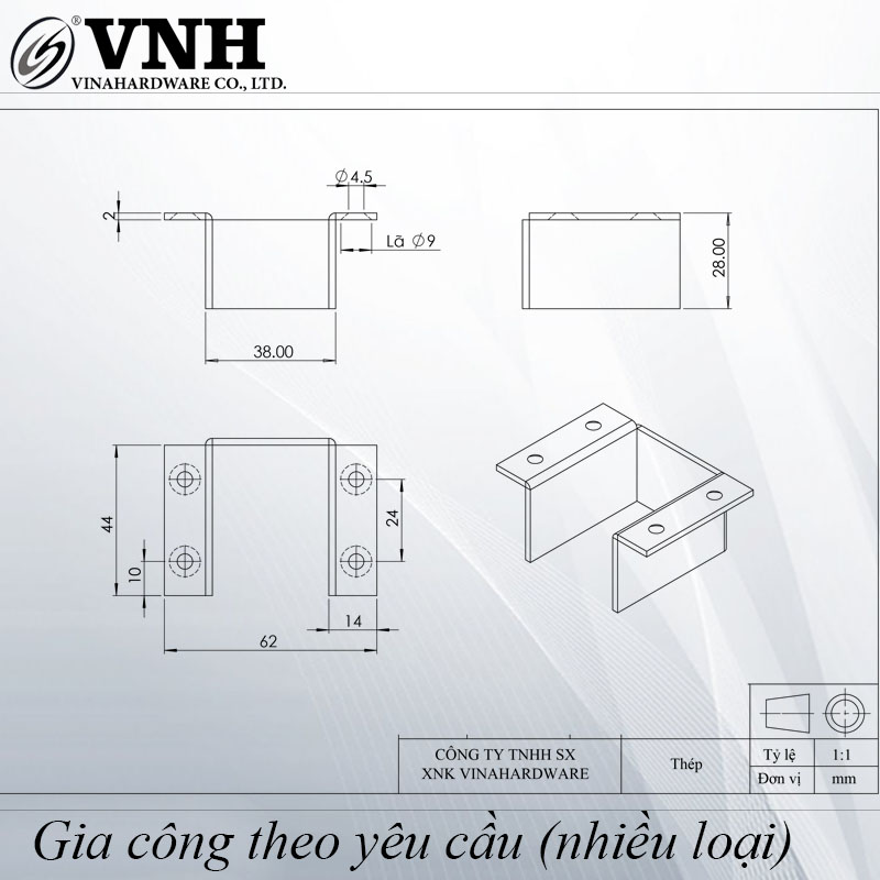 Pát sắt giường 38x44x28mm VNH BB1026W-BB1026W