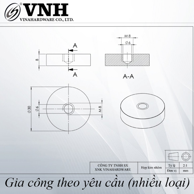 Pat (Bas) nhôm đỡ mặt kính - BNK30D8