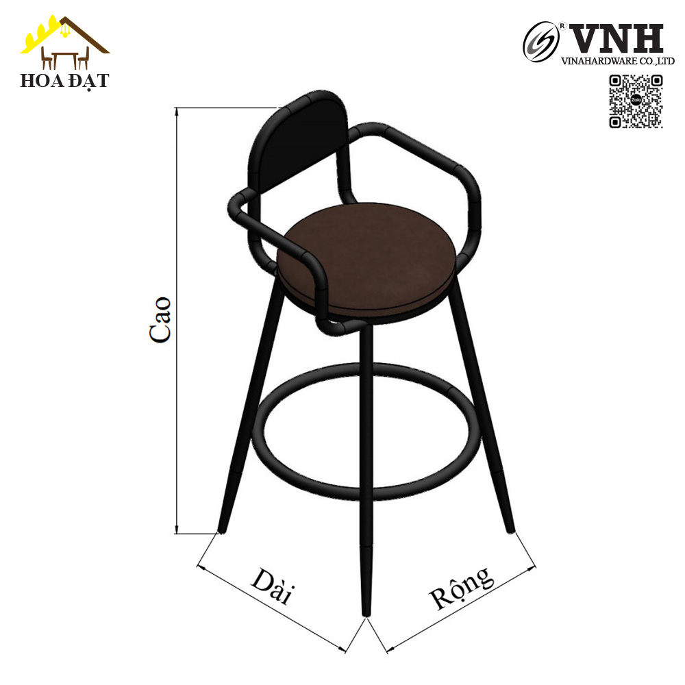 Bộ bàn ghế quầy bar, sơn đen tĩnh điện - VNH023003