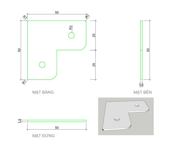 Ke góc 50x50x1.5mm, xi màu giả cổ - VNH505015