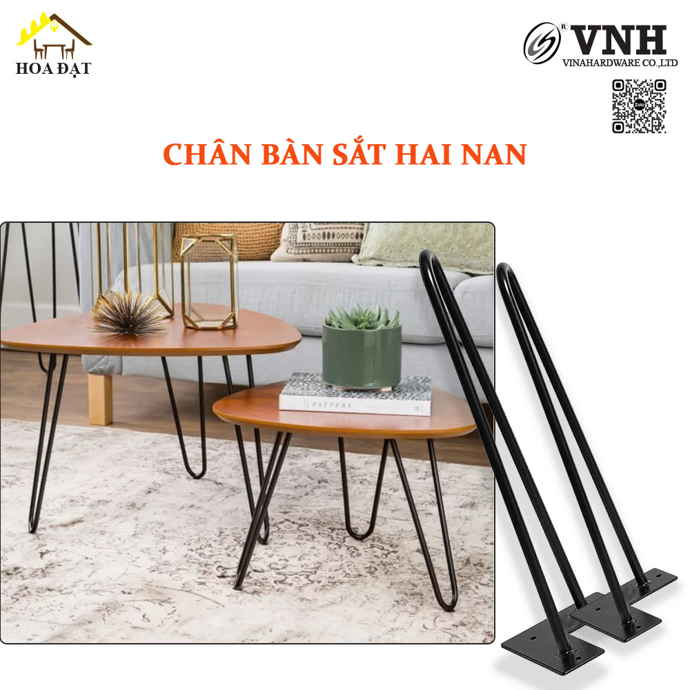 Chân bàn sắt hai nan, lap 10, bas góc sơn đen mờ VNH