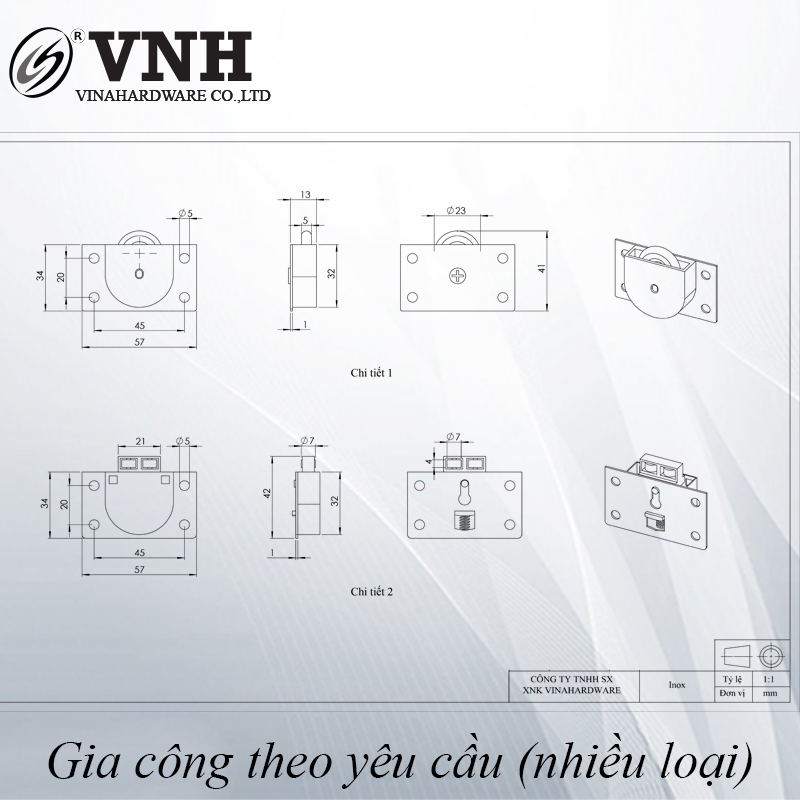 Bánh xe cửa lùa UV Inox CT001IN (bộ 1 cái)