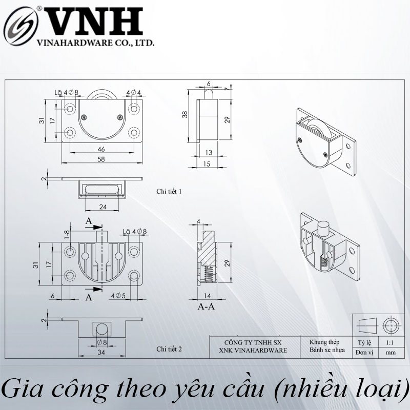 Bánh xe cửa lùa UV CT2045-CT2045