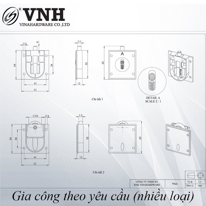 Bánh xe cửa lùa loại vuông CT2056B-CT2056B