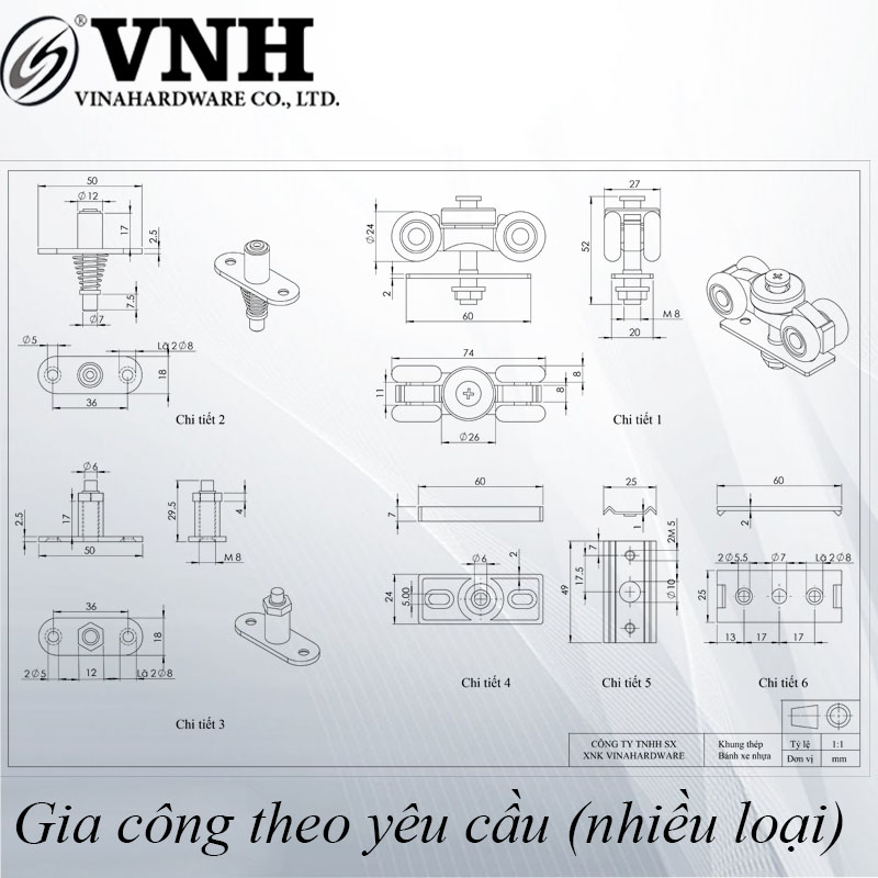 Bánh xe cửa lùa loại nhiều cánh VNH CT2056MT