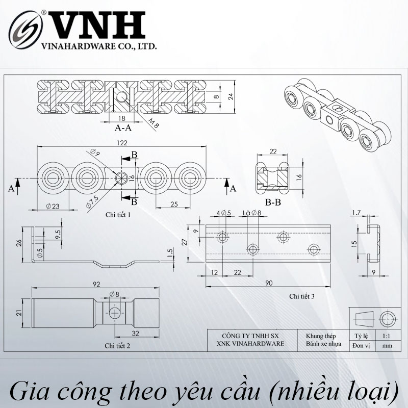 Bánh xe cửa lùa loại 8 bánh-CT4359