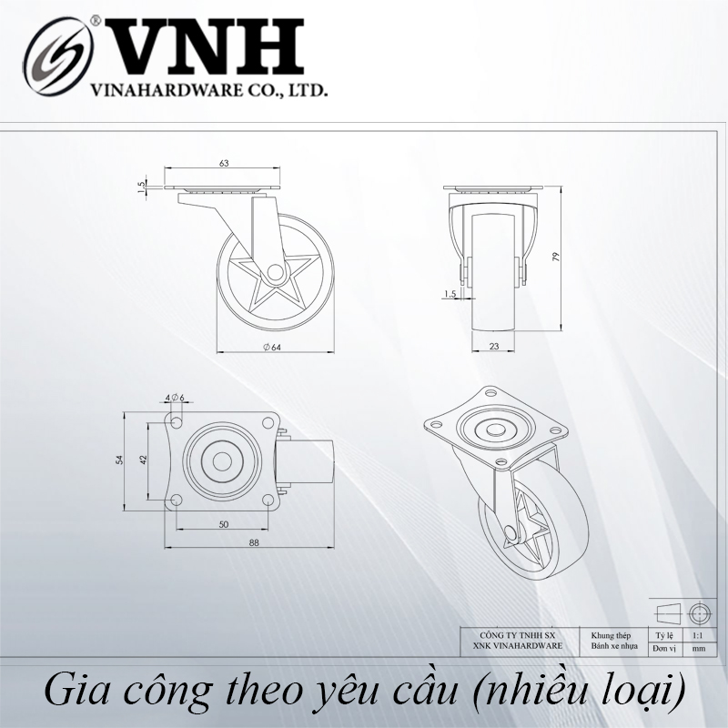 Bánh xe tủ đế vuông, ngôi sao màu nâu