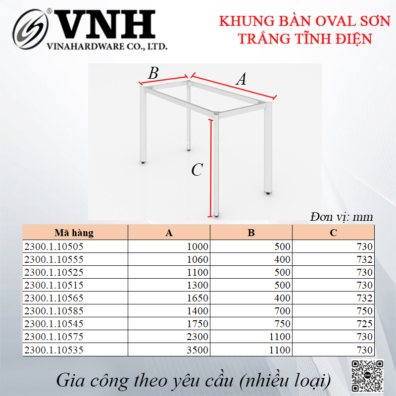 Khung bàn tháo ráp oval, chân bàn oval sơn đen/ sơn trắng tĩnh điện