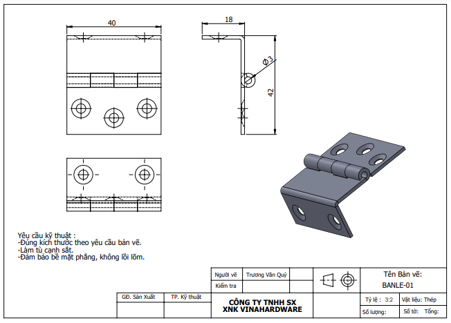 Bản lề U 40mm, dày 1.2mm, phôi - H0008P23