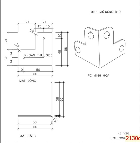 Pat ( Bas) ke góc V60-2G, 2x60x60x60mm, màu giả cổ Vina SP3707070-SP3707070