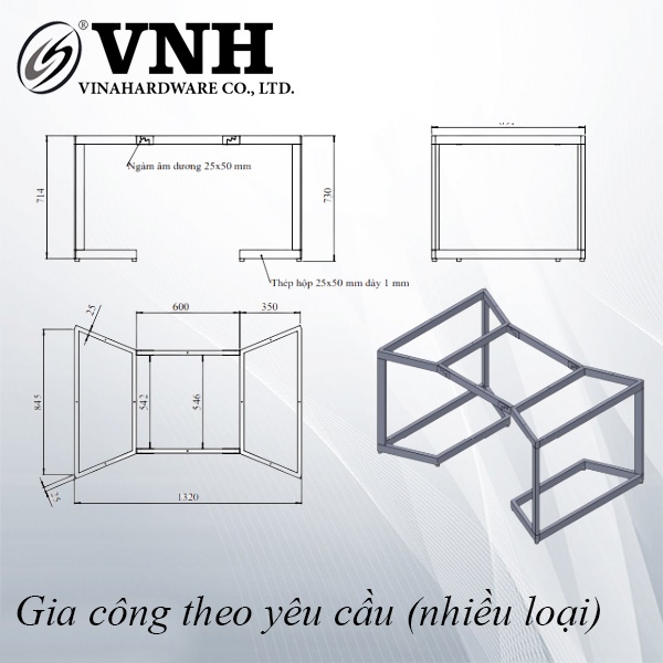 Khung chân bàn họp tháo lắp, dùng ngàm âm dương, sơn đen mờ - VNH1320845