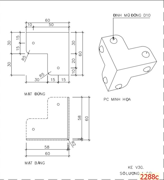 Pat ( Bas) ke góc V60-3G, 2x60x60x60mm, màu giả cổ Vina SP2606060-SP2606060