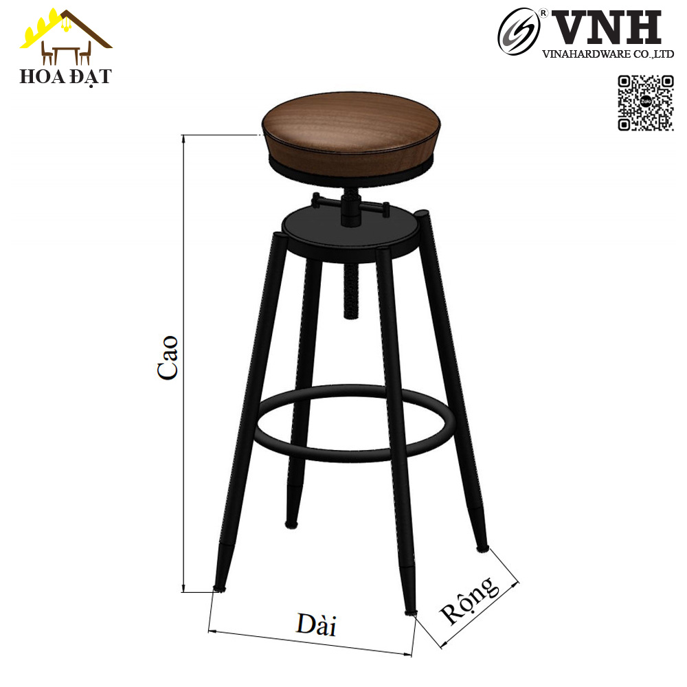 Khung ghế quầy bar chân sắt sơn tĩnh điện đen - VNH750850