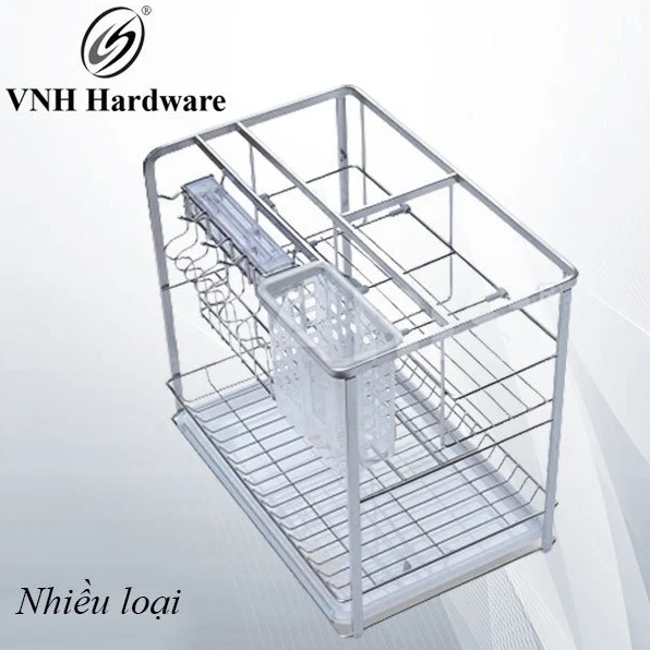 Giá dao thớt inox nan vuông VNH, ray giảm chấn 300mm, 350mm, 450mm - VNH167R350V