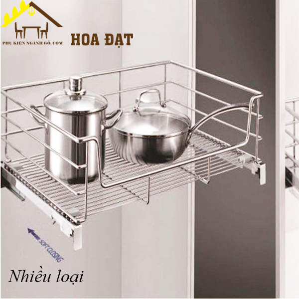 Giá kệ xoong nồi inox ray giảm chấn 800mm nan tròn VNR113R800T