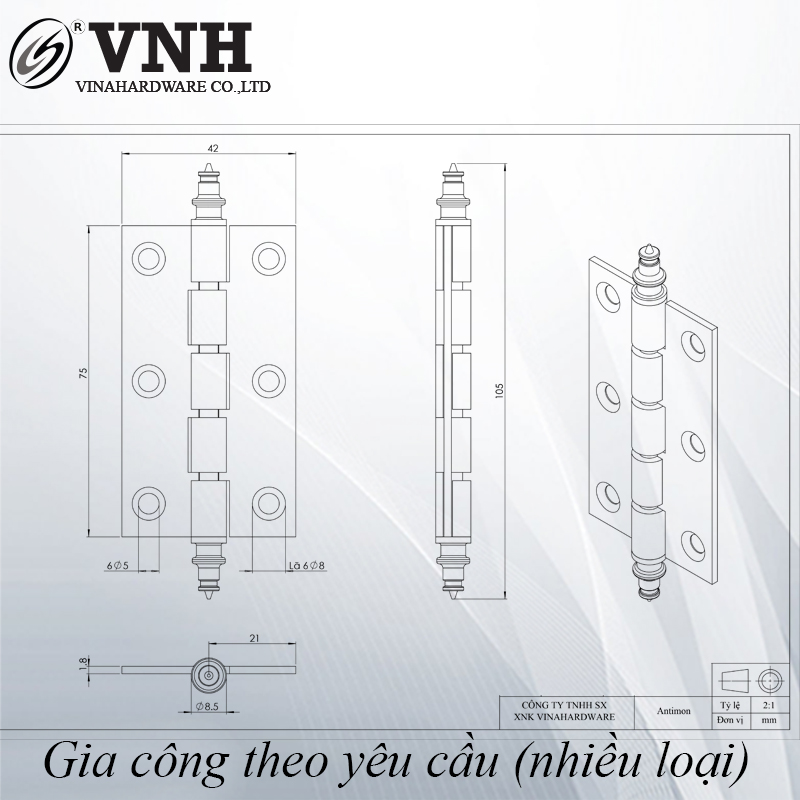 Bản lề lá đầu tiện trang trí góc mở 300 độ VNH, H0127-H0127