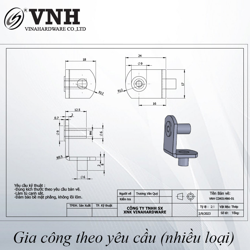 Chốt đỡ kệ phi 6mm,kích thước 18x25x17x2mm - CDK014N6