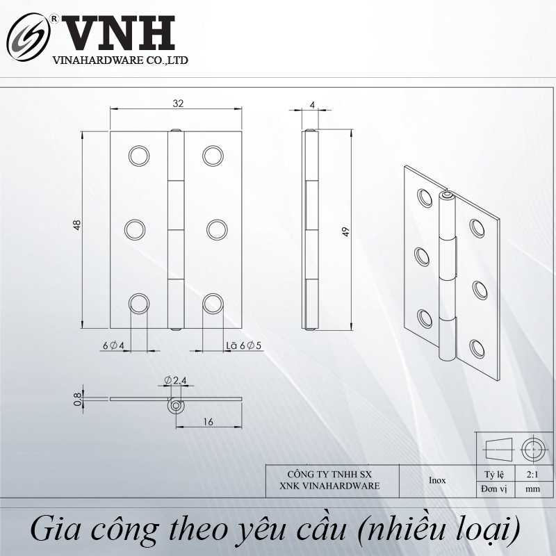 Bản lề lá inox 201 - HHL100