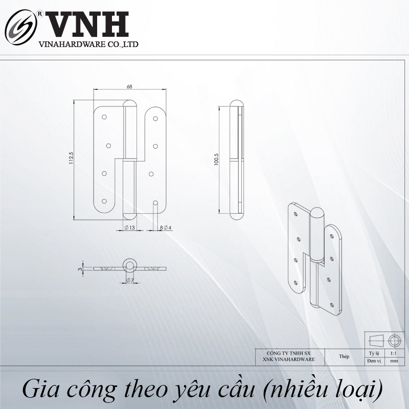 Bản lề cửa đi sơn đen tĩnh điện 86x125mm HVT08100-HVT08100