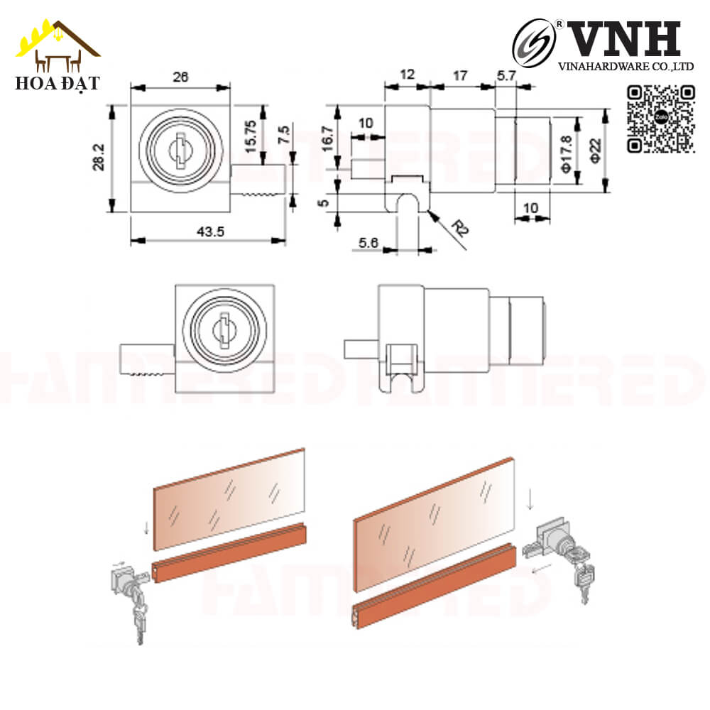 Khóa nhấn kính PLD096-PLD096