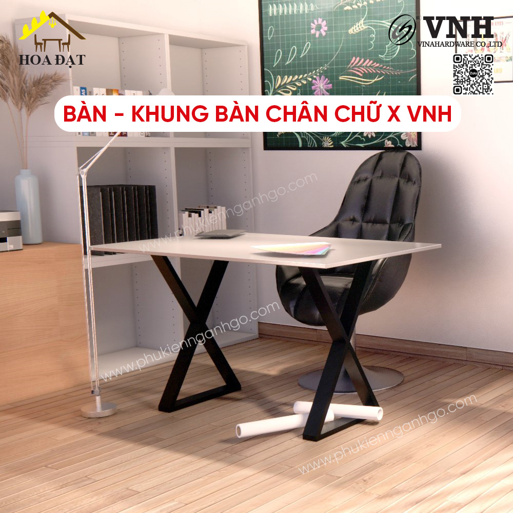 Khung chân chữ X 930x440x730 mm, thanh giằng 20x40mm, màu đen VINA001232D