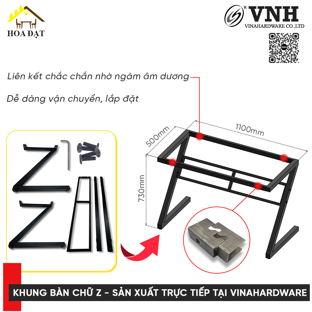 Khung bàn chữ Z 1100x500x730mm VNH286103-VNH086103