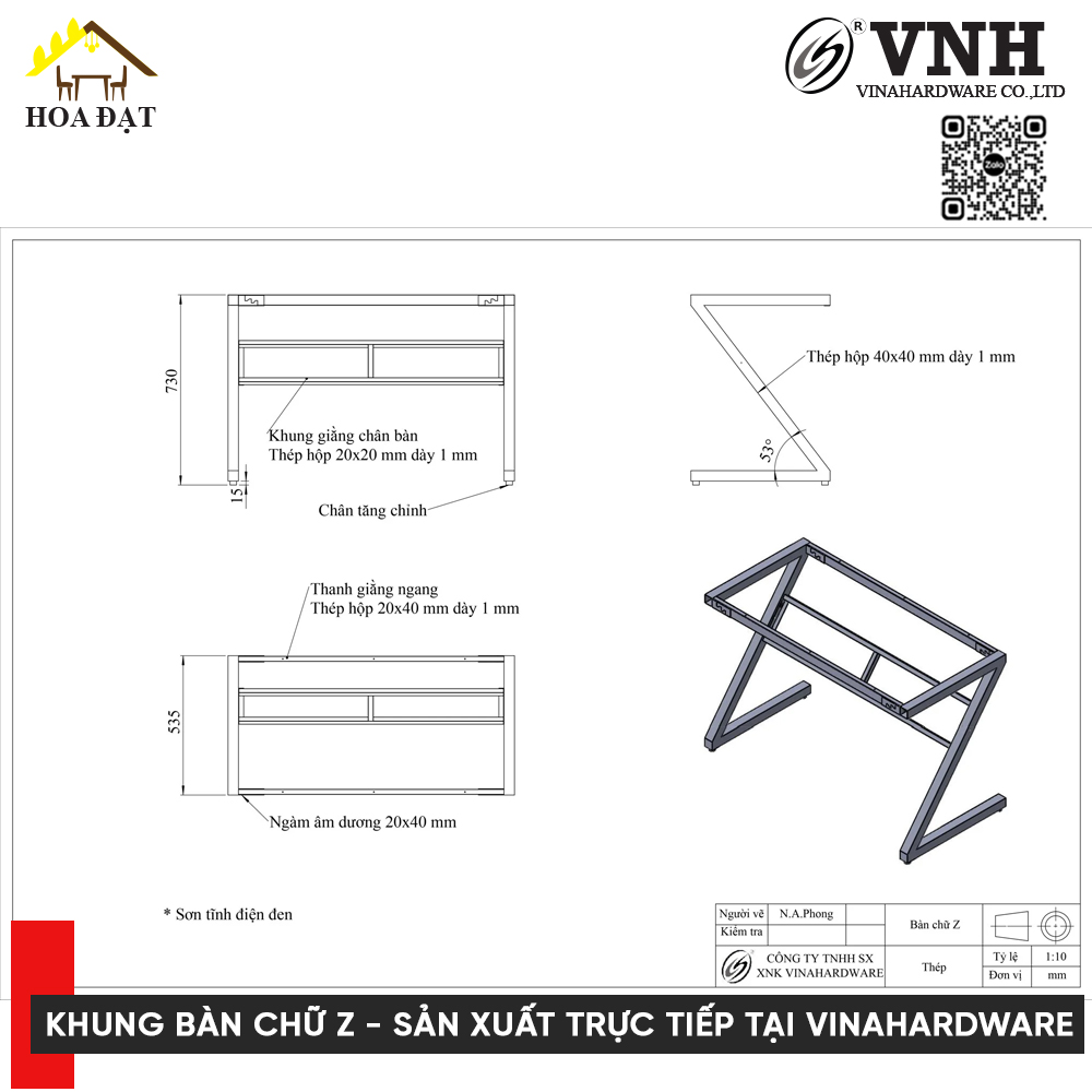 Khung bàn chữ Z 1100x500x730mm VNH286103-VNH086103