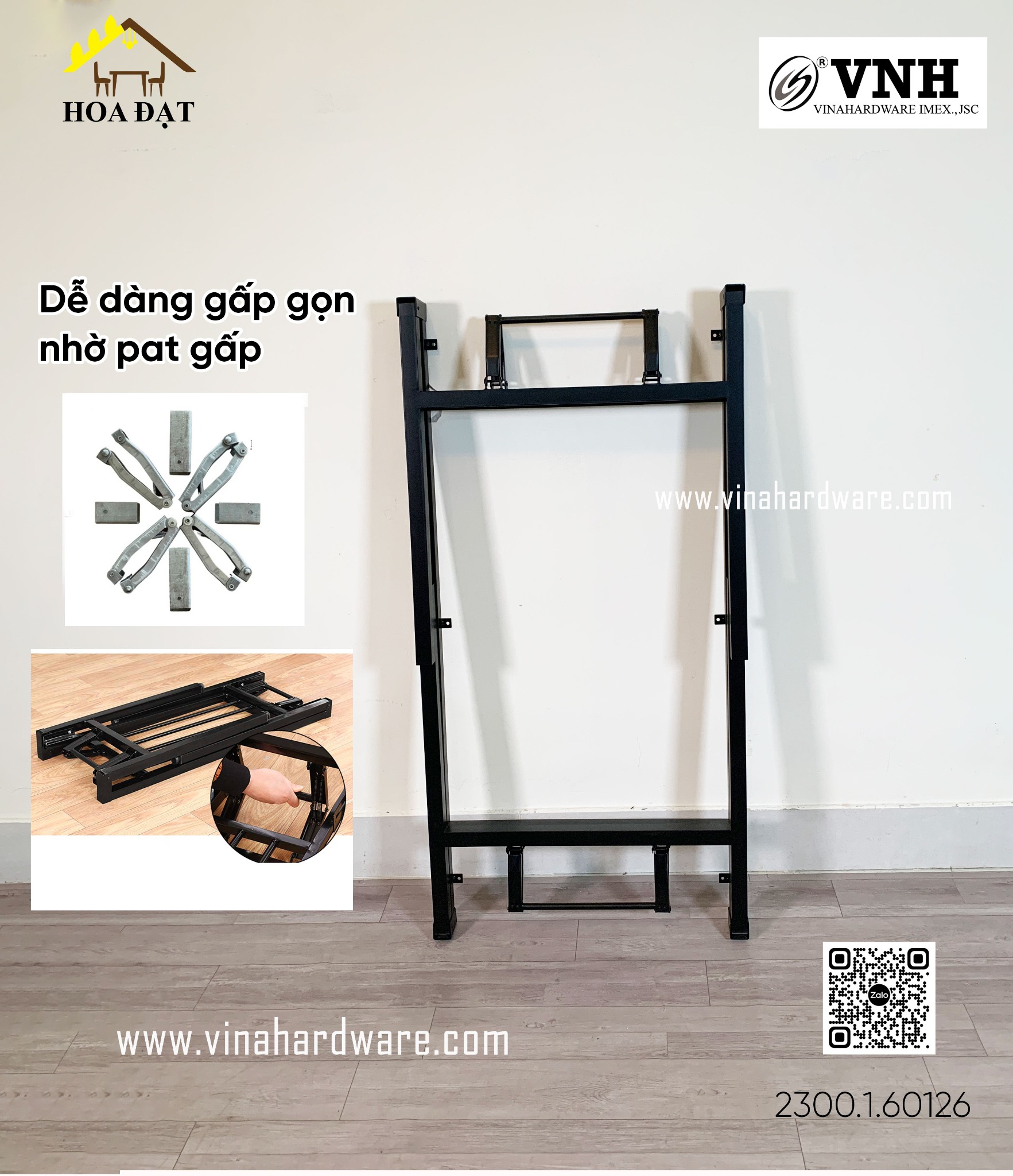 Khung bàn xếp gọn quán ăn sơn đen tĩnh điện - VNH6001200B