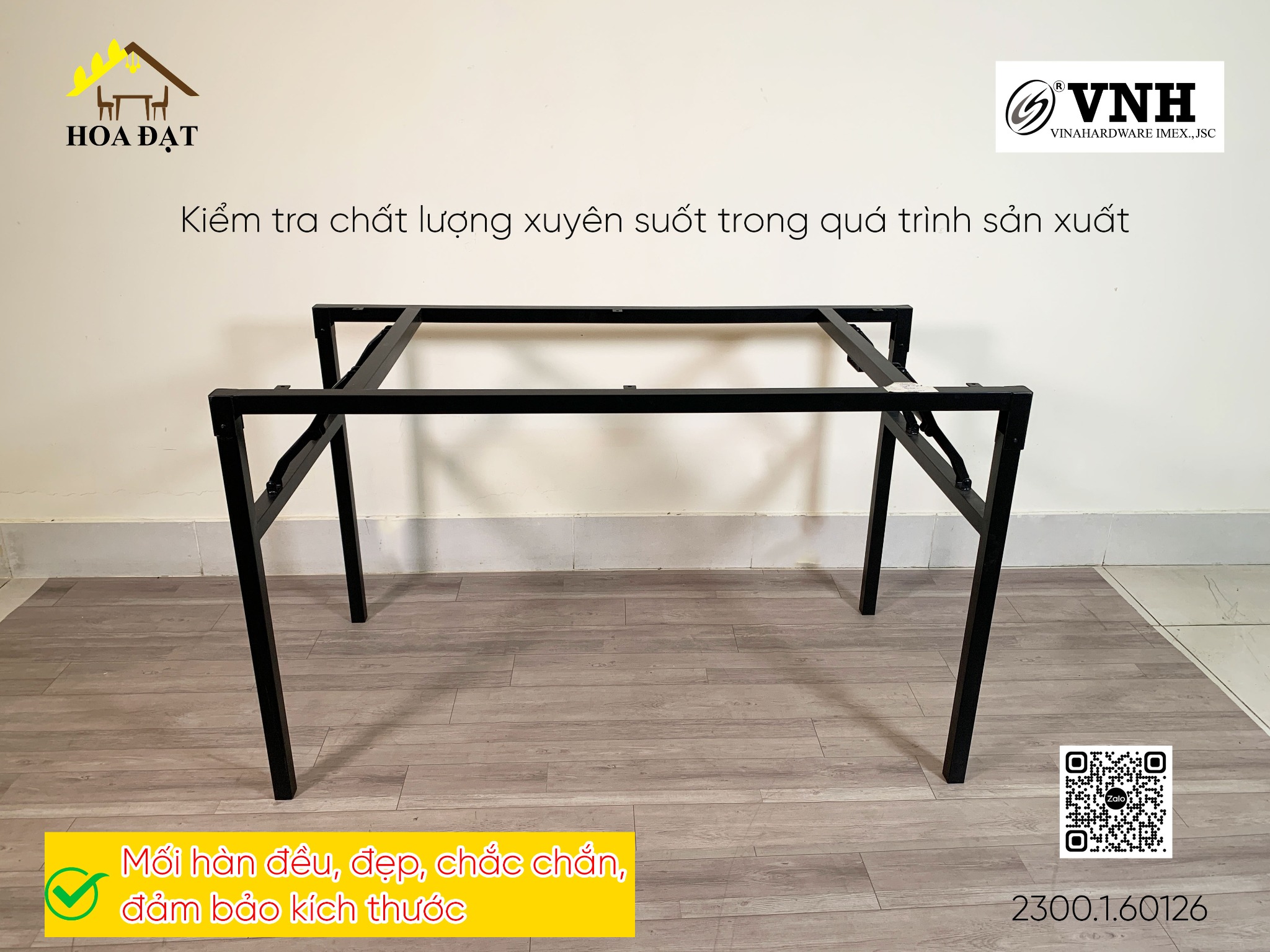 Khung bàn xếp gọn quán ăn sơn đen tĩnh điện - VNH6001200B