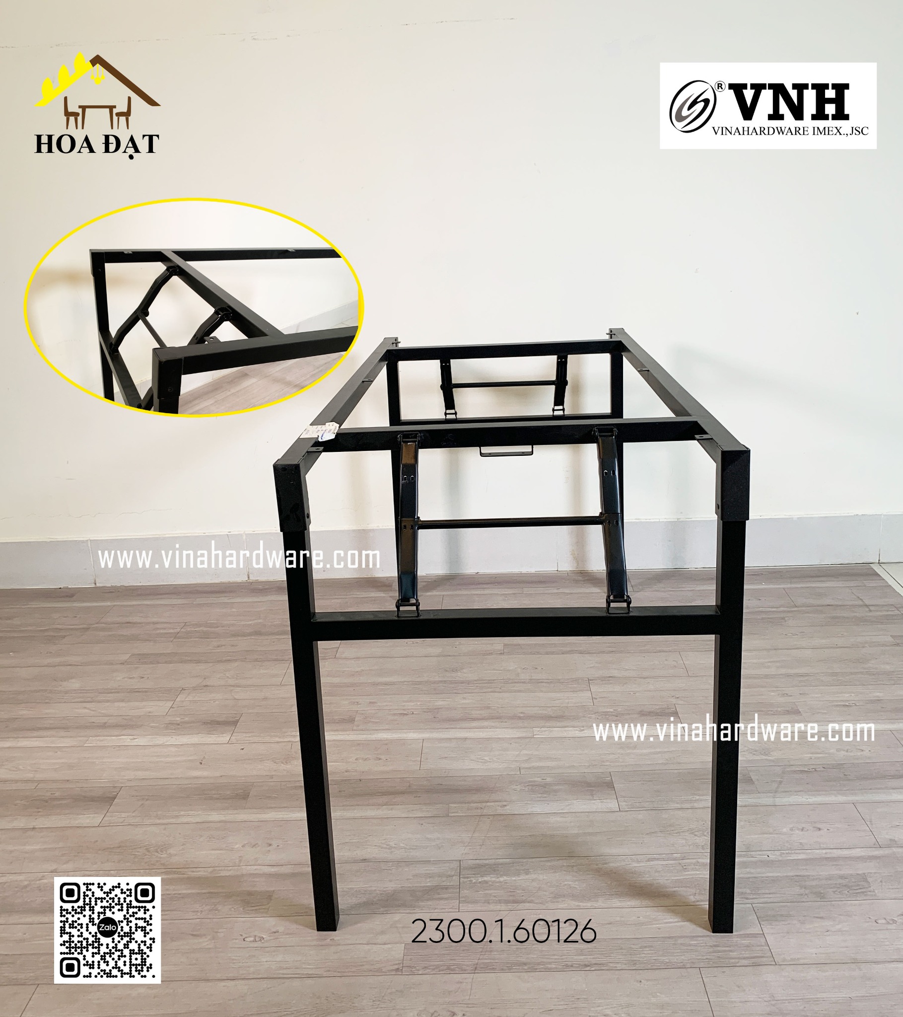Khung bàn xếp gọn quán ăn sơn đen tĩnh điện - VNH6001200B