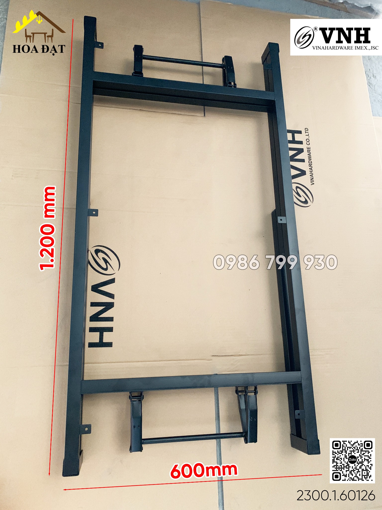 Khung bàn xếp gọn quán ăn sơn đen tĩnh điện - VNH6001200B