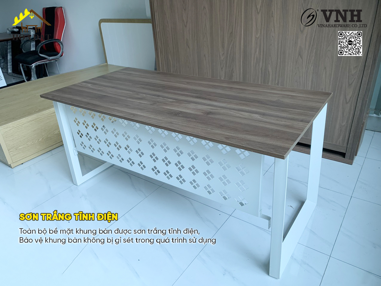 Khung bàn sắt chân tam giác, sơn trắng - VNH700750T