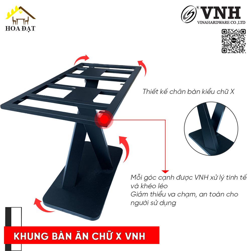 Khung bàn ăn mặt đá 1400x800x780mm, chân sơn đen - VNH148078