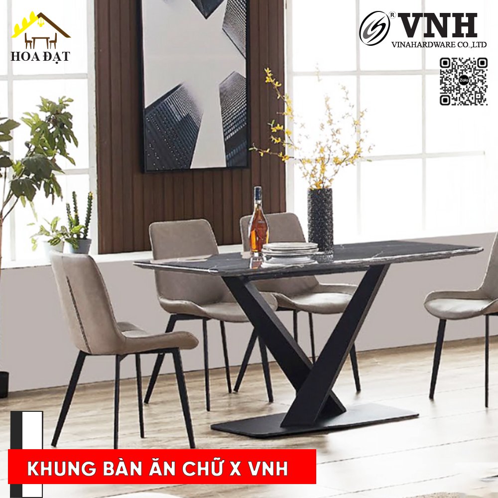 Khung bàn ăn mặt đá 1400x800x780mm, chân sơn đen - VNH148078