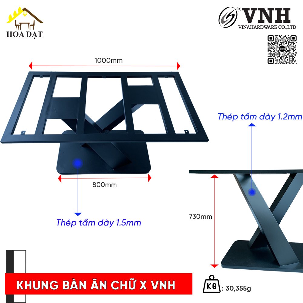 Khung bàn ăn mặt đá 1400x800x780mm, chân sơn đen - VNH148078