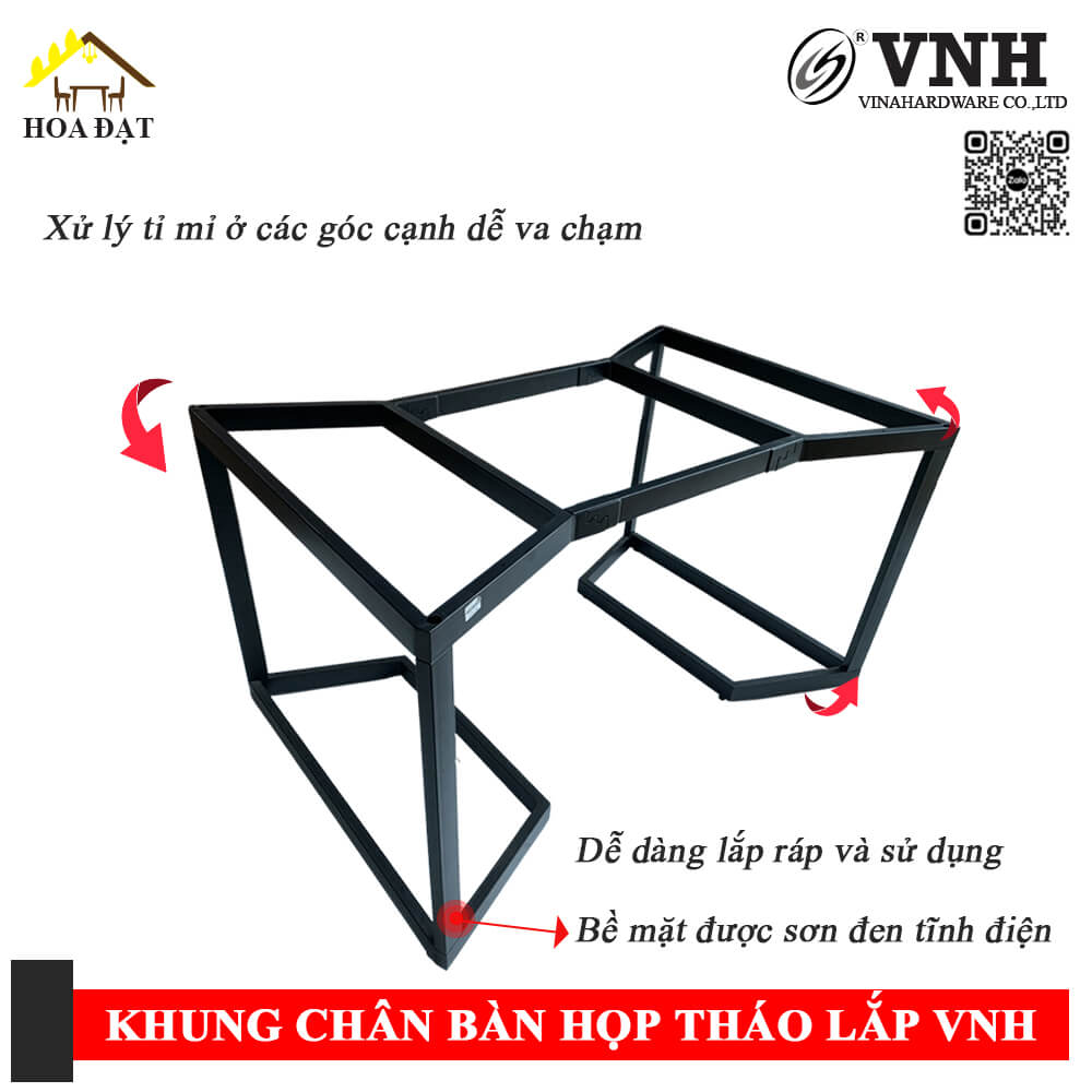 Khung chân bàn họp tháo lắp, dùng ngàm âm dương, sơn đen mờ - VNH1320845