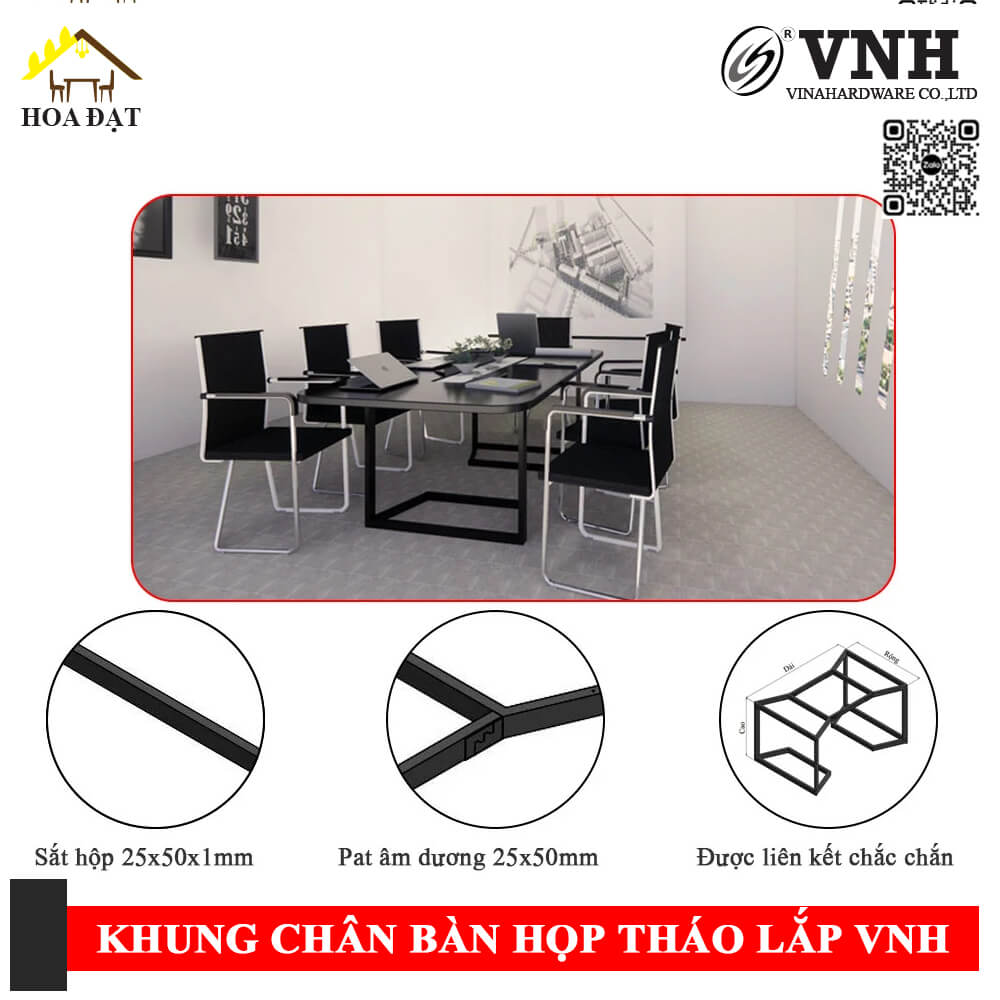 Khung chân bàn họp tháo lắp, dùng ngàm âm dương, sơn đen mờ - VNH1320845