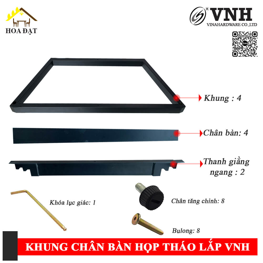 Khung chân bàn họp tháo lắp, dùng ngàm âm dương, sơn đen mờ - VNH1320845