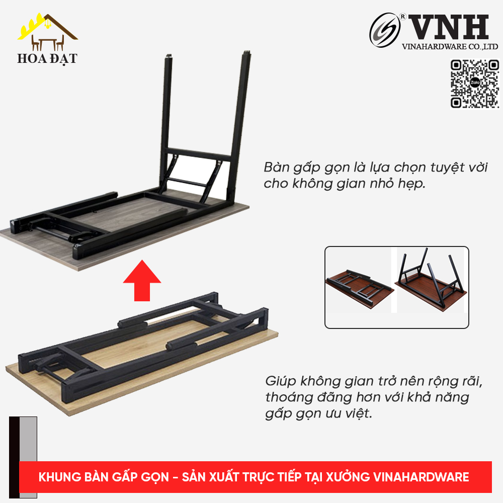 Khung bàn gấp xếp gọn, sắt hộp 30mm VNH