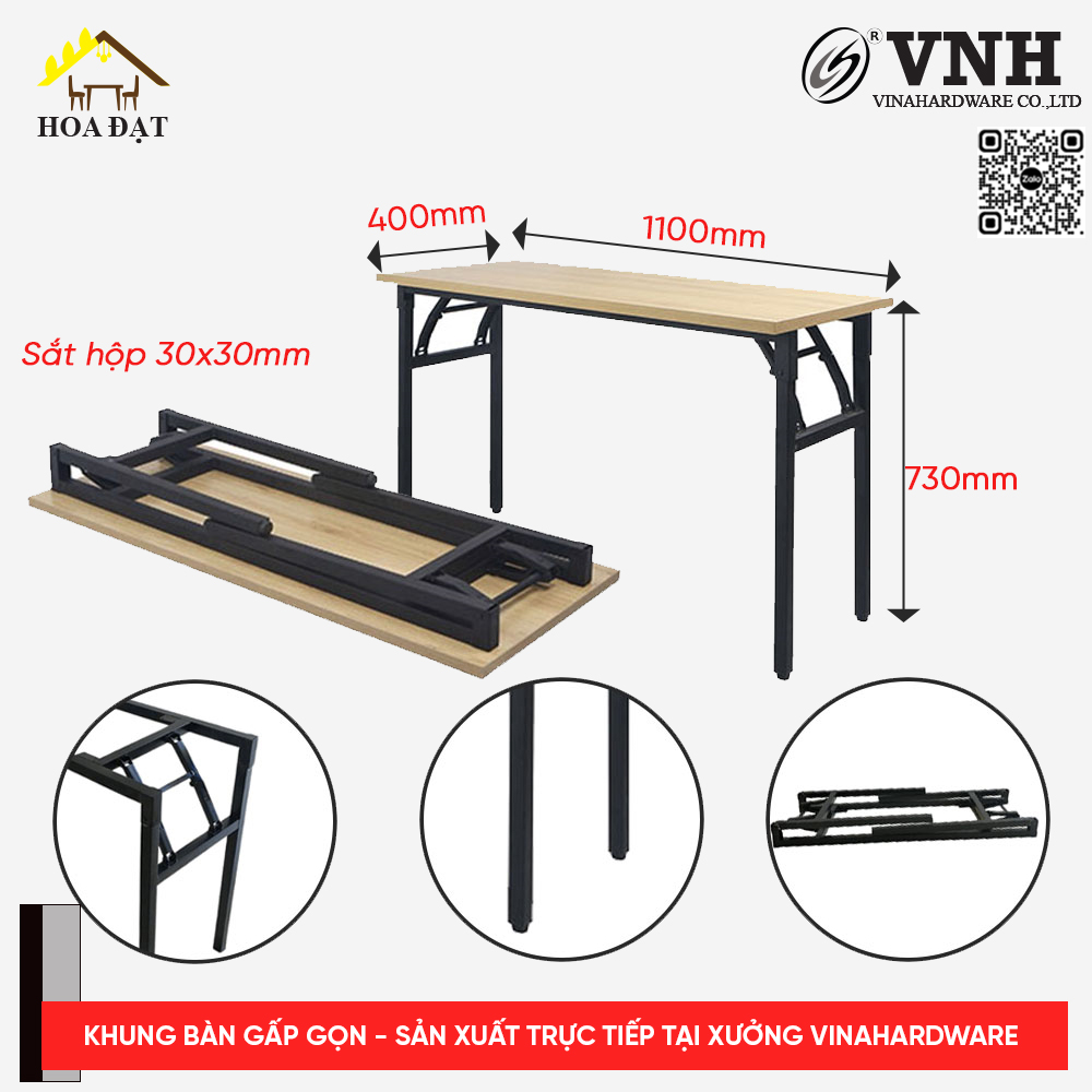 Khung bàn gấp xếp gọn, sắt hộp 30mm VNH