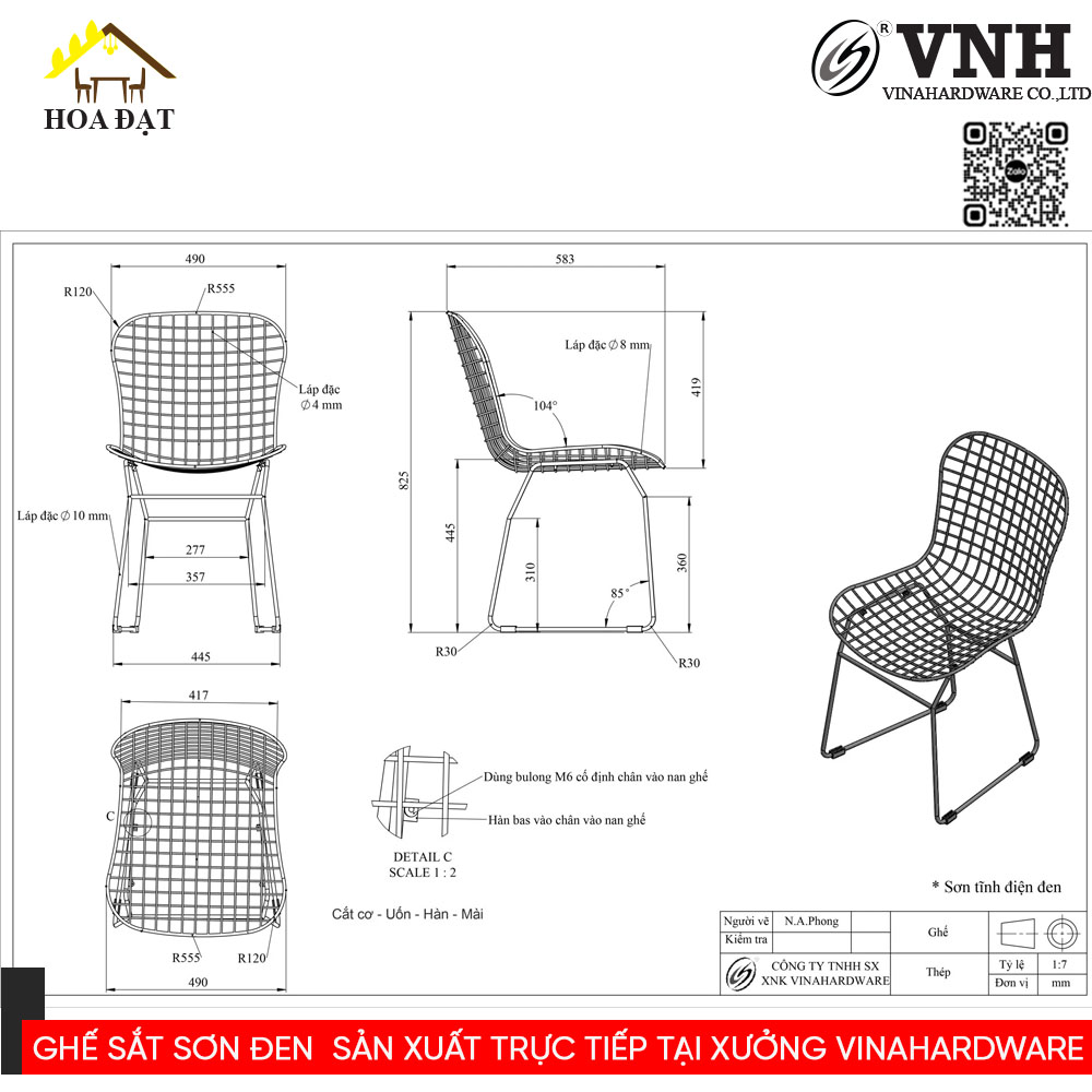Khung ghế sắt sơn đen - VNH12622