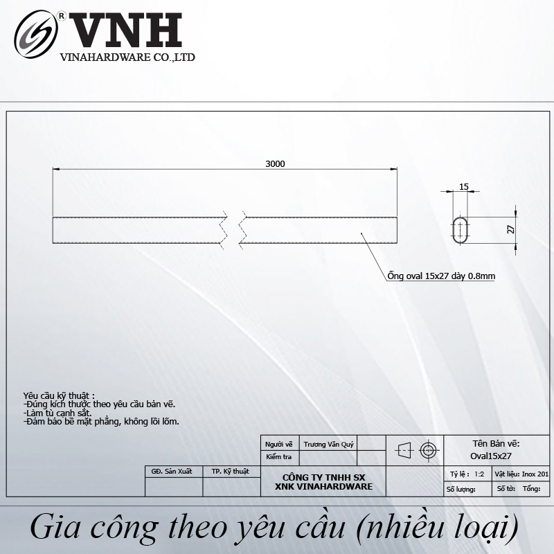 Ống oval15x27mm, inox 201